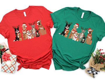 Faire-The Shirt Company tshirt christmas Red / XS Christmas Pooches Holiday Dogs TShirt